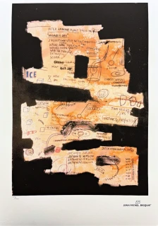 Jean-Michel Basquiat - Orange Text Composition on Black - x/300 - limitovaná edice, signováno, 50x70cm 