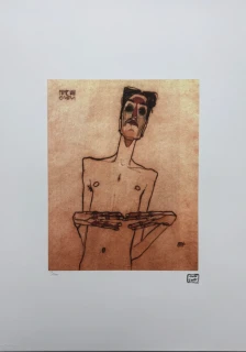 Egon Schiele - Male Self Portrait with Hands Folded - x/200 - limitovaná edice, s certifikátem, 50x70 cm