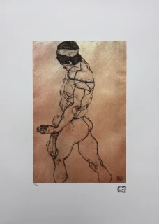Egon Schiele - Female Nude in Profile with White Headband - x/200 - limitovaná edice, s certifikátem, 50x70 cm