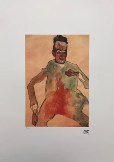 Egon Schiele - Seated Male Figure in Red and Green - x/200 - limitovaná edice, s certifikátem, 50x70 cm
