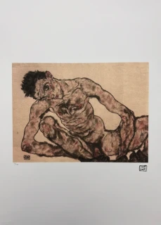 Egon Schiele - Reclining Male Nude - x/200 - limitovaná edice, s certifikátem, 50x70 cm