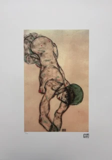 Egon Schiele - Contorted Female Nude with Green Hair - x/200 - limitovaná edice, s certifikátem, 50x70 cm