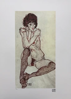 Egon Schiele - Seated Female Nude with Dark Stockings - x/200 - limitovaná edice, s certifikátem, 50x70 cm