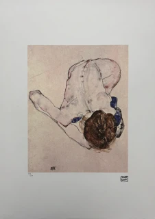 Egon Schiele - Reclining Female Nude with Blue Accents - x/200 - limitovaná edice, s certifikátem, 50x70 cm