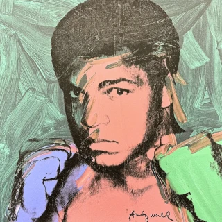 Andy Warhol - Muhammad Ali modro-zelený x/2400 - 60x60cm, limitovaná edice CMOA s certifikátem