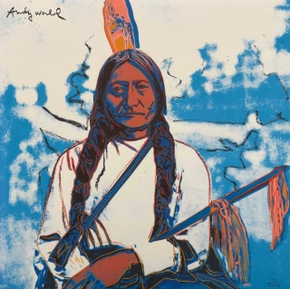 Andy Warhol - Sitting Bull bílo-modrý x/2400 - 60x60cm, limitovaná edice CMOA s certifikátem